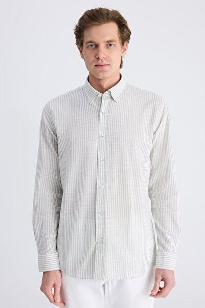 D'S Damat Ds Damat Slim Fit каки ленен риза с ивици