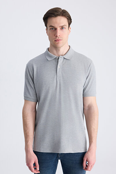 D'S Damat Ds Damat Regular Fit Gray Melange Pique Textured 100% Cotton T-Shirt