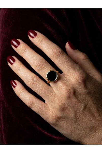 Candy Nuveria Obsidyen - Mineli Altın Kaplama Minimal Ayarlanabilir Yüzük