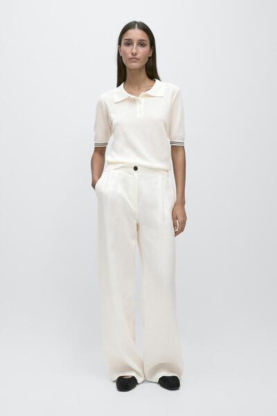 Massimo Dutti %100 keten geniş paça lastikli pantolon