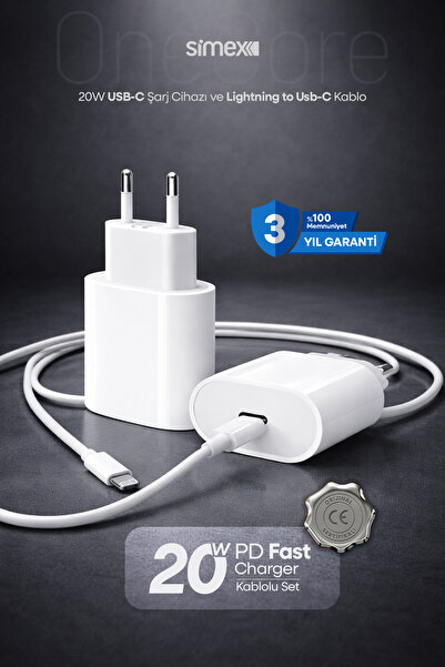 Simex iPhone X-11-12-13-14 Serileri iPad & Airpods ile Uyumlu USB-C 20W Hızlı...