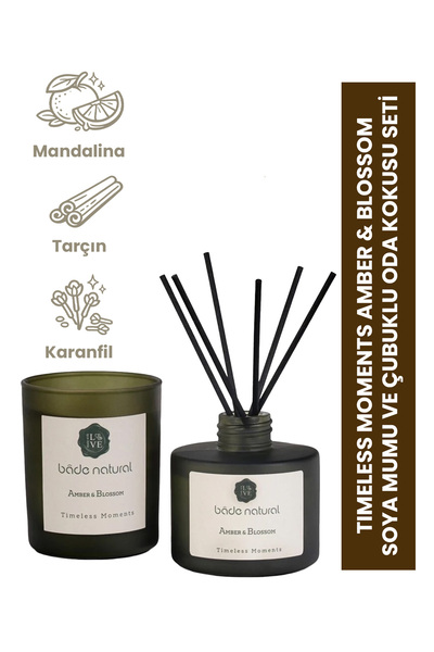 Bade Natural Timeless Moments Amber & Blossom Soya Mumu ve Çubuklu Oda Kokusu...
