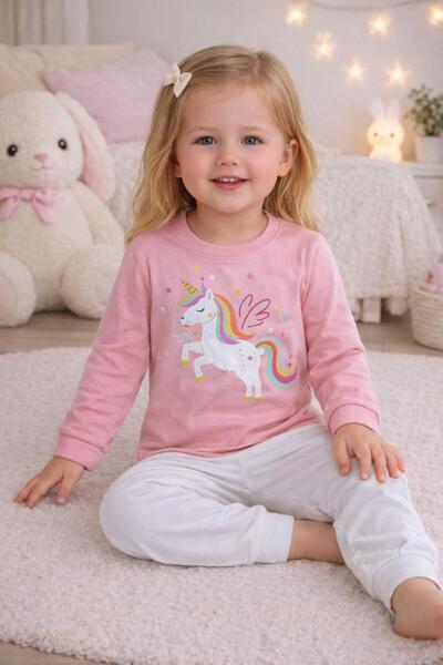 ELMASS KIZ ÇOCUK UNİCORN BASKILI PİJAMA TAKIMI GK128