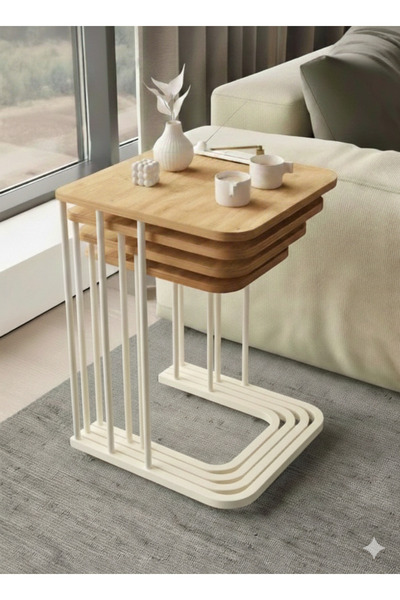 Nokta Sehpa Home TEKERLİ 4 LÜ YAN C ZİGON SEHPA krem çam