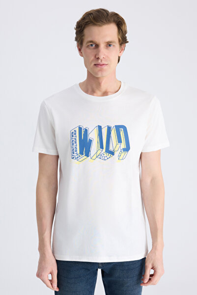Twn Slim Fit Ecru Plain 100% Cotton T-Shirt