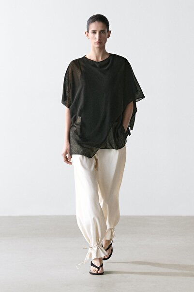 Massimo Dutti Keten karışımlı kruvaze tişört