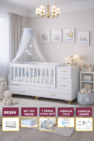 Bygolden Full Set - 5 Çekmeceli Bebek Beşiği Seti (beşik+yatak+uyku Seti+cibi...