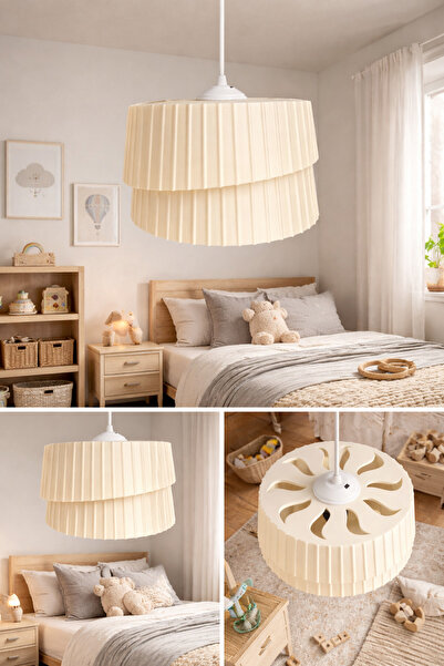 Ferisa Home Yeni Seson 2 Katlı Pasta Kumaş Görünüm Pileli Sarkıt Avize Çocuk ...