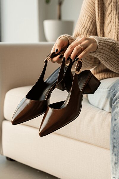 DİVOLYA Аура Браун Набръчкана лачена кожа (4 см височина на тока) Остриести б...