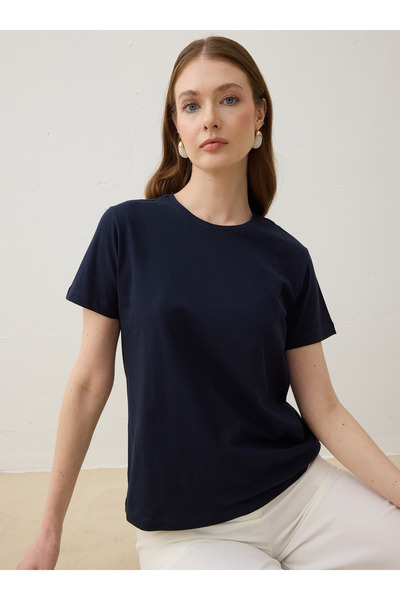 Refka Crew Neck Short Sleeve T-Shirt - Navy Blue - Refka