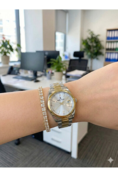 Daniel Klein Kadın Gold - Gümüş Renk Takvimli Klasik Metal Kol Saati, Taşlı G...