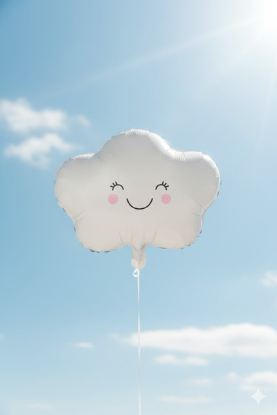 Deniz Party Store بالون وايت كلاود فويل مع خدود وردية ورموش 19 بوصة 48 سم