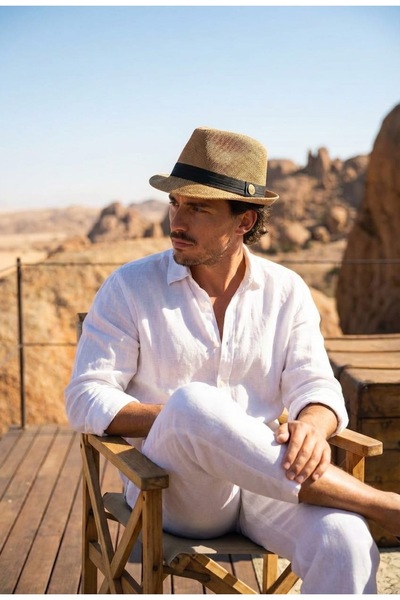 LAGRANZE قبعة صيفية من القش الفاخر جاكسون فورت للرجال