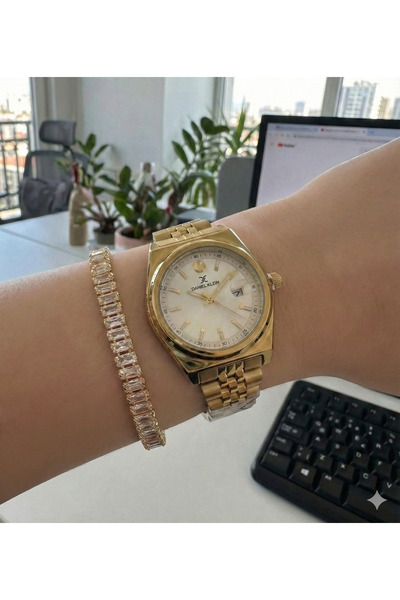 Daniel Klein Kadın Gold Renk Takvimli Klasik Metal Kol Saati, Gold Renkli Bag...