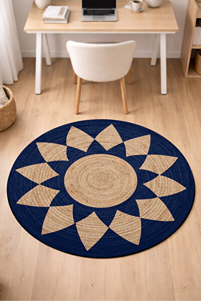 Decomia Home Dijital Kaymaz Yıkanabilir Jüt Görünümlü Yuvarlak Salon Halısı M...