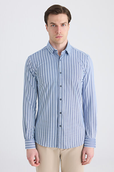 Twn Cămașă cu imprimeu în dungi bleumarin slim fit