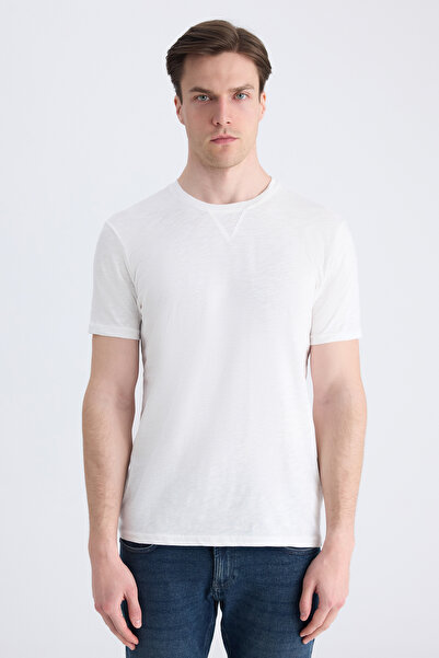 Twn Slim Fit Ecru Plain 100% Cotton T-Shirt