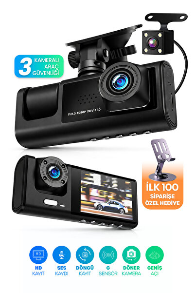 Venenon 3 Kameralı LCD Ekran Araç Kamerası FullHD Geniş Açı Ön + Arka + Araç ...