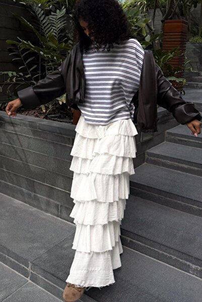 Bershka Fırfırlı rustik midi etek