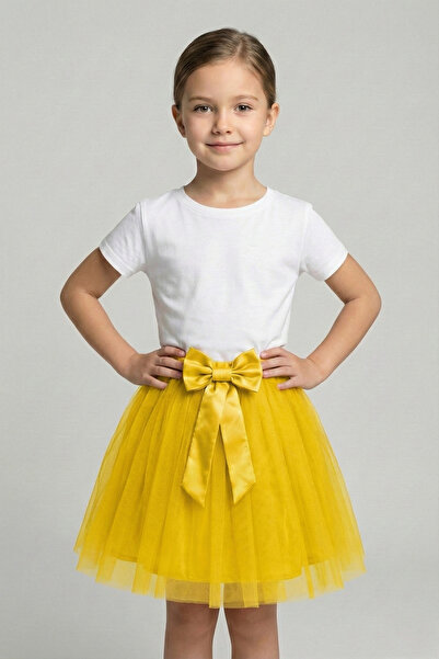 nacar çarşı تنورة توتو صفراء للفتيات مع تفاصيل فيونكة، تنورة عرضية 23 أبريل -...