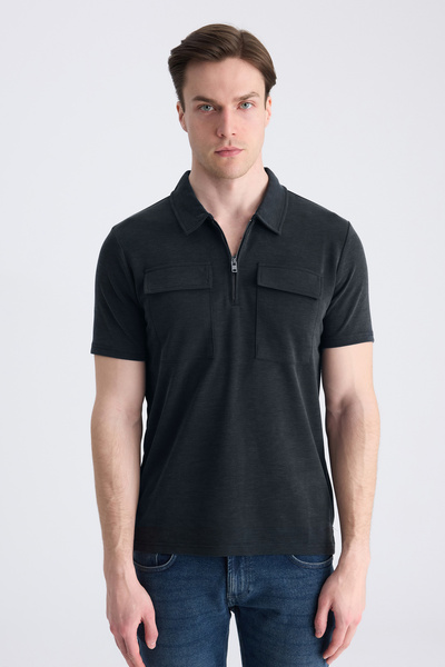 Twn Тънко прилепваща черна модална тениска