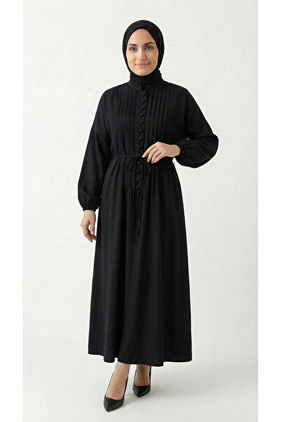 MİHRA STORE Φόρεμα με ραβδώσεις και λωρίδες Nursel Modal-ZN2094 Μαύρο