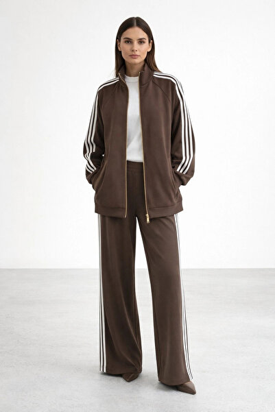 Nuss 1092 Striped Patterned Trouser Suit - Coffee