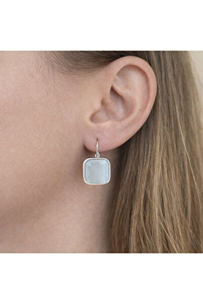 nerora Kararmaz Çelik Vintage Taşlı Küpe Buz Mavisi ve Silver