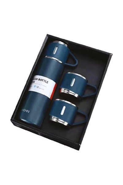 Promopanya MAVİ RENK Premium Termos Seti İSİM YAZILABİLİR