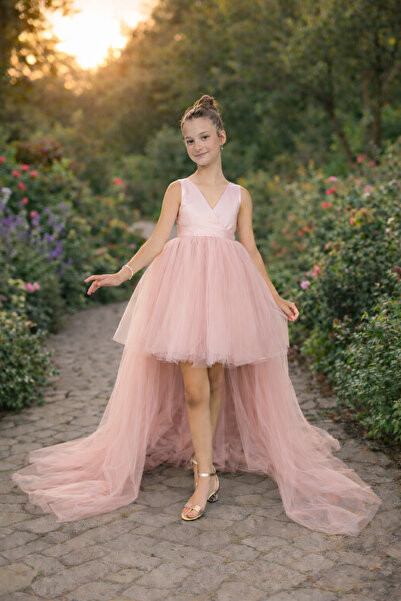 SUNEH Kız çocuk Pudra Pembe Anvelop Mezuniyet Doğum Günü Elbise