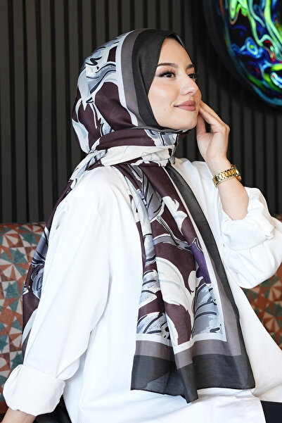 AFVENTE Шал от мек памук с тюлипанов мотив в цвят бордо