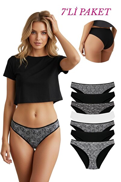 Newlilla 18001-7 سراويل داخلية مطبوعة بالدانتيل مكونة من 7 قطع V35