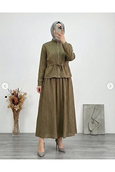 MİHRA STORE Σετ φούστας με φερμουάρ Akçay Beli Tunnel-ŞA1209 Mink