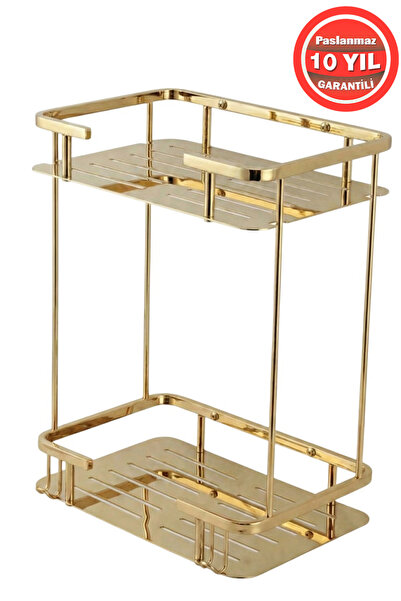 BanyomHome Altın Gold Paslanmaz Pirinç 2'Li Lidya Şampuanlık Banyo Rafı