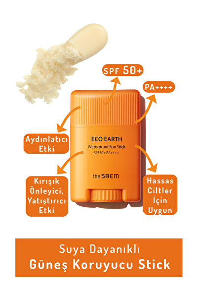 THE SAEM Eco Earth Waterproof Sun Stick SPF 50+ PA++++ 17 gr / Suya Dayanıklı Güneş Koruyucu Sun Stick