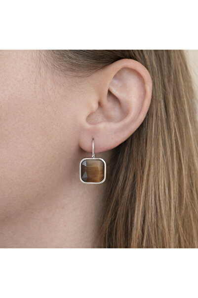 nerora أقراط من الفولاذ المقاوم للتشويه مع حجر بني عتيق