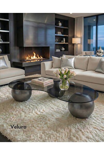 Velura Home & Living Küre Orta Sehpa - Silver - Fasulye - Füme Cam