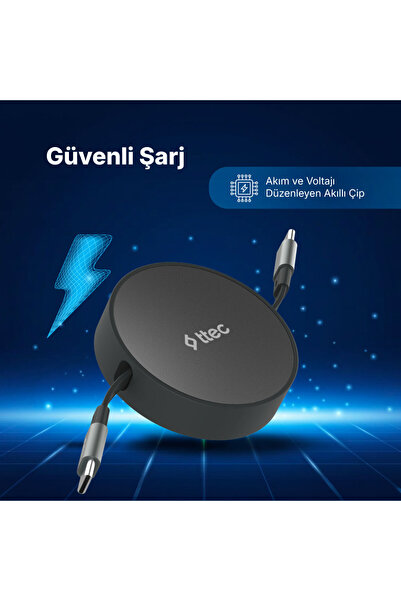 Ttec USB-C - USB-C Mini Makaralı 100W PD/QC 120cm Hızlı Şarj Kablosu