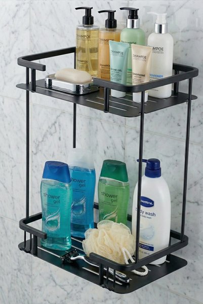 BanyomHome Matte Black Stainless Brass 2-Piece Lidya Shampoo Dispenser Bathroom Shelf