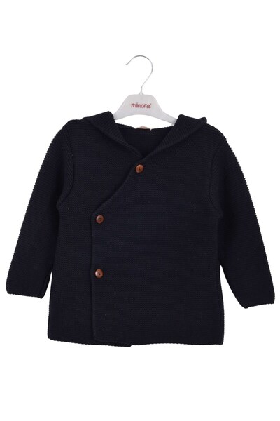 Minora Knitwear Boys' Hooded Cross Cardigan Dark Blue
