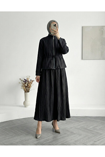 MİHRA STORE Σετ φούστας με φερμουάρ Akçay Beli Tunnel-ΣΗ1209 Μαύρο