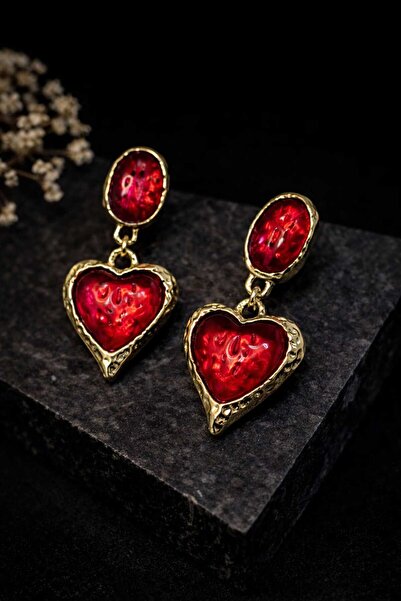 Evaa Jewelry Accessories Love Series Red Glass Stone Heart Earrings