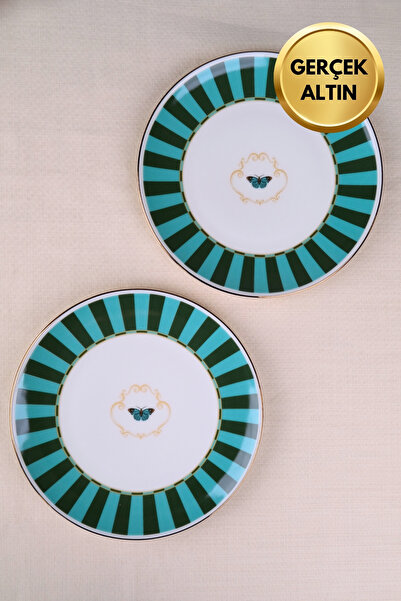 tabakevi Tabak Evi Porcelain Butterfly Collection Gold Gilded Cake Plate Gree...