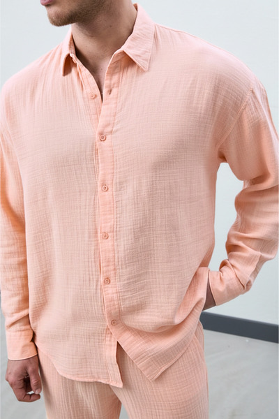 Wonraces Men's Light Pink Oversized Relaxed Fit Premium Summer Textured Long ...