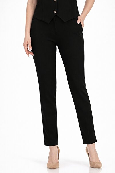 StarShinerS Women's tapered fabric pants with high waist and side pockets