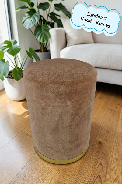 Arte Cotone Kahve Kadife Kumaş Dekoratif Silindir Koltuk Puf 32 X 43