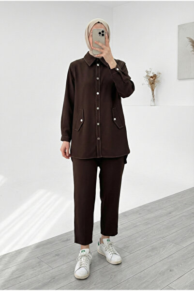 MİHRA STORE Μεταλλικό κουμπί Bala, Σετ Παντελόνι με Διπλές Τσέπες και Ραφές σ...