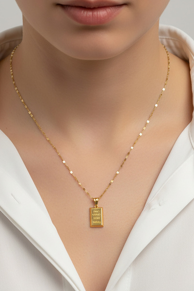 DİAMİNE PIRLANTA 14 Ayar Altın Kalın Aynalı Zincir Mini Külçe Kolye