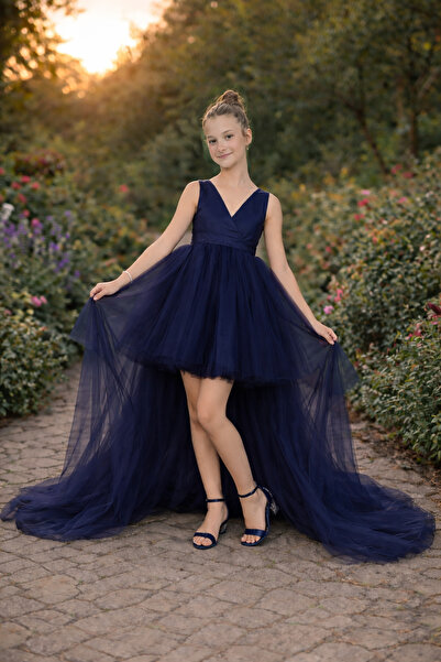 SUNEH Kız çocuk Lacivert Anvelop Mezuniyet Doğum Günü Elbise