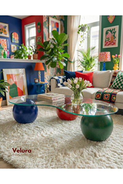 Velura Home & Living Küre Orta Sehpa - 1 Yeşil Top & 1 Kırmızı Top & 1 Mavi T...
